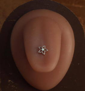 14G Steel Tongue Flower Blue Gem Ring barbell piercing 14G Steel Tongue Flower Blue Gem Ring barbell piercing