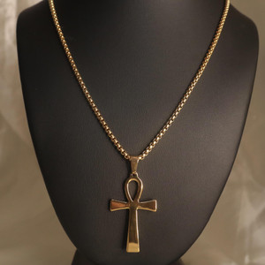 Gold Steel Ankh Pendant Necklace bead Jewelry Gold Steel Ankh Pendant Necklace bead Jewelry