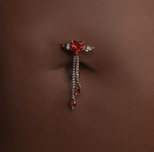 Red Heart Dangle Chain Belly Button Ring Red Heart Dangle Chain Belly Button Ring