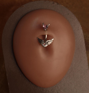 Pink Heart Wings Belly Button Navel Piercing Pink Heart Wings Belly Button Navel Piercing