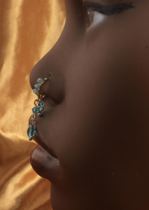Crystal Blue Dangle Bead Nose Ring Cuff Crystal Blue Dangle Bead Nose Ring Cuff