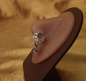 Charming Pink Heart Half Moon Dangling Star Nose Stud Charming Pink Heart Half Moon Dangling Star Nose Stud
