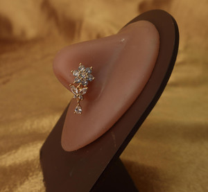 Floral Nose Stud with Dangling Butterfly and Gem Floral Nose Stud with Dangling Butterfly and Gem