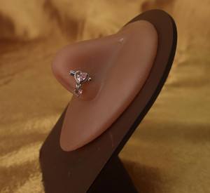 Pink Gem Dangle Nose Stud Jewelry Heart and Arrow Design Pink Gem Dangle Nose Stud Jewelry Heart and Arrow Design