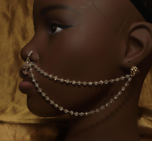 Fake Dangle Pink Nose Cuff Fake Ear Cuff Beads Chain Fake Dangle Pink Nose Cuff Fake Ear Cuff Beads Chain