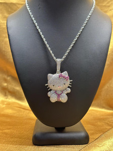 Cute Kitty Pink Bow Iced Out Pretty Pendant Cute Kitty Pink Bow Iced Out Pretty Pendant