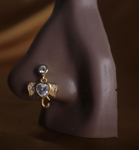 Dangle elephant cz heart middle nose stud Dangle elephant cz heart middle nose stud