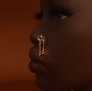 Drop Chain Cloudy Gem Nose Stud Piercing Jewelry Drop Chain Cloudy Gem Nose Stud Piercing Jewelry