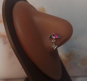 Lavish Heart Gem Arrow Dangling Nose Stud Lavish Heart Gem Arrow Dangling Nose Stud