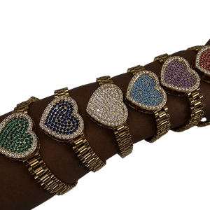 Rollie Style Big Iced Out Heart Bracelet