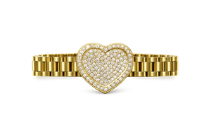 Gold Iced Heart Rollie Style Link Bracelet