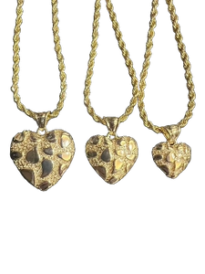 Textured Nugget Heart Rope Necklace