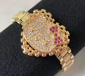 18K Gold Hello Kitty Textured Rollie Bracelet