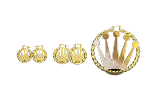 Gold Queen Crown Bamboo Twisted Earrings