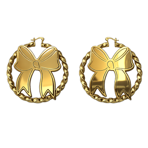Gold Big Bow Bamboo Twisted Earrings