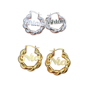 Personalized Custom Name Bamboo Hoop Earrings