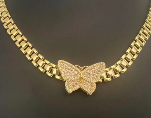 Gold Butterfly Rollie Chain Pendant Necklace