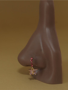Dangle Pink Butterfly Gem Nose Hoop Dangle Pink Butterfly Gem Nose Hoop