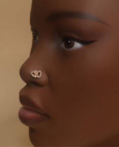 Double UP Heart Cubic Zirconia Nose Stud Piercing Double UP Heart Cubic Zirconia Nose Stud Piercing