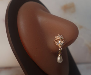 Claudette Teardrop Dangle Pearl Nose Stud Claudette Teardrop Dangle Pearl Nose Stud