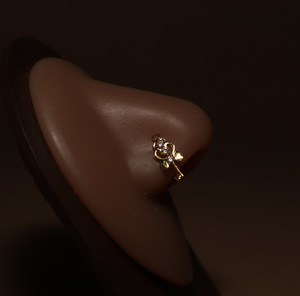 Three Cubic Zircon Gems Heart Key  Nose Stud Ring Three Cubic Zircon Gems Heart Key  Nose Stud Ring
