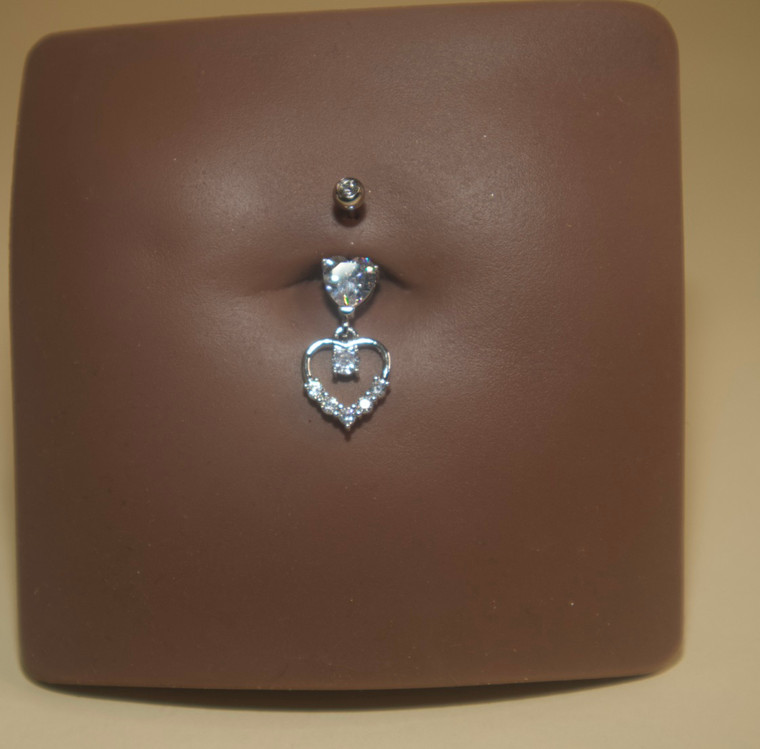 Steel Dangling Double Heart Gem Navel Belly Button Body