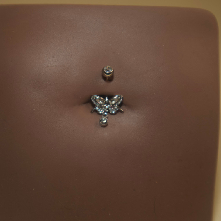 Steel Gem Drop Butterf Navel Button Ring Body Piercing Jewelry
