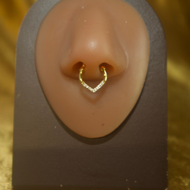 Gold Color Gem Triangle Septum Clicker Nose Piercing Jewelry