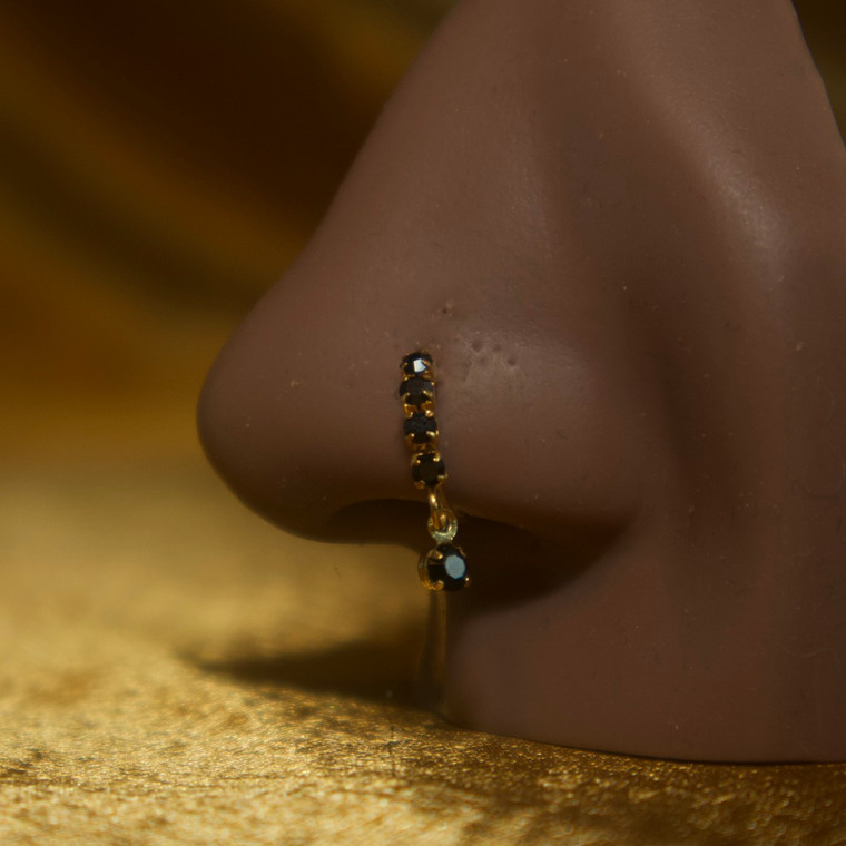 Black Gem  Nose Hoop Stud Ring Piercing Jewelry