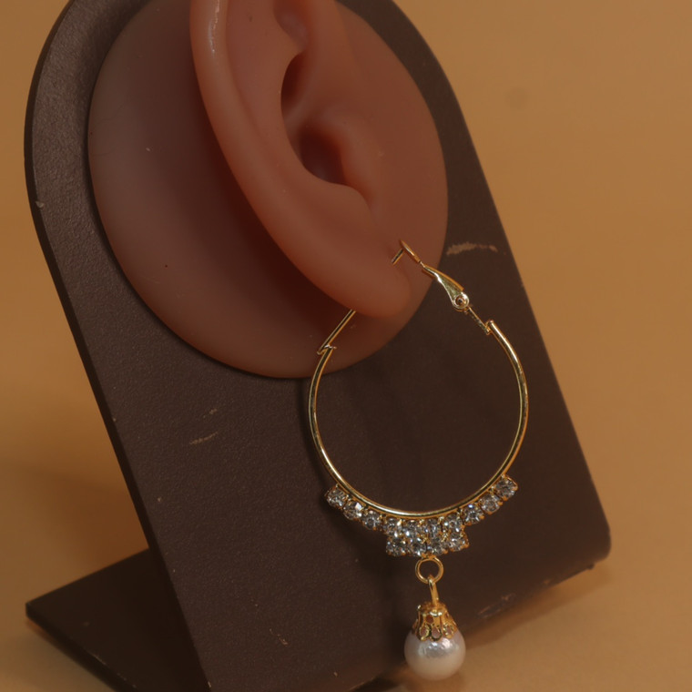 Fancy Pearl Pair Gold Plated Hoop Earrings Jewelry Gift For Women