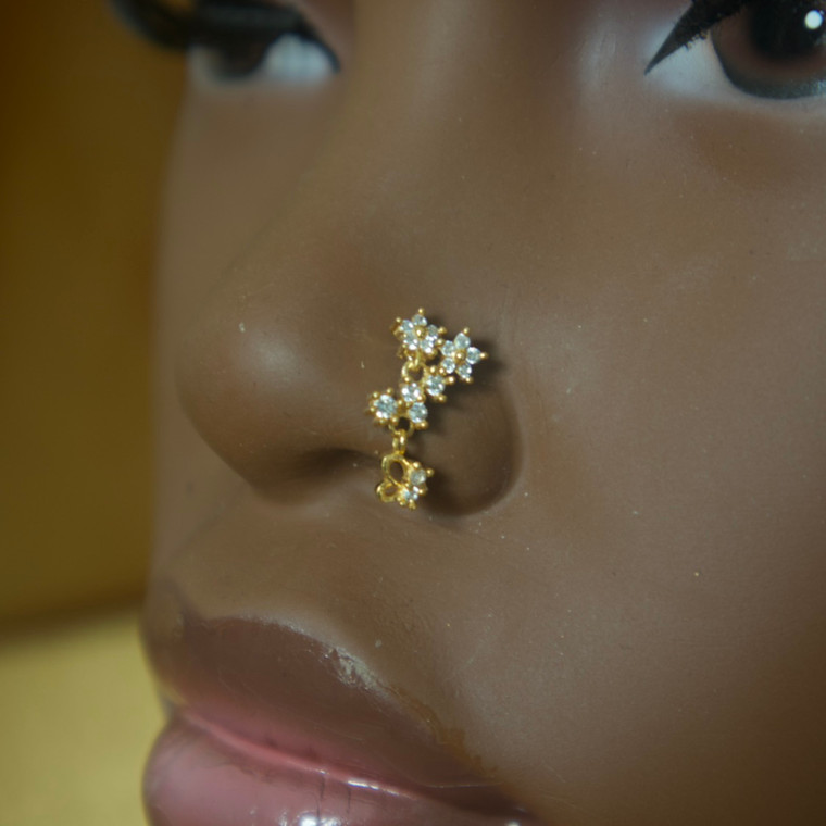 Two Star Half Wing Gem Diamond Nose Stud Piercing