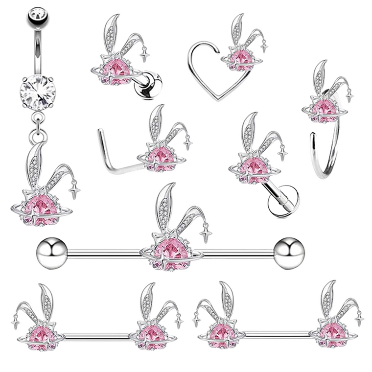 Bunny Ears Dangle Set Body Jewelry Stainless Steel, Multiple Piercing Types