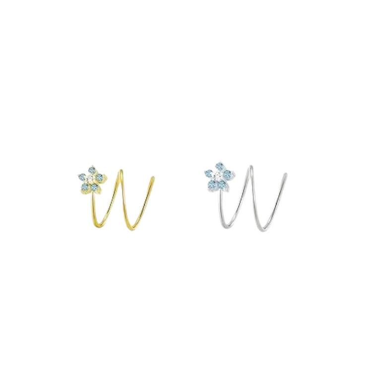 Double Nose Hoop Effect Blue Flower