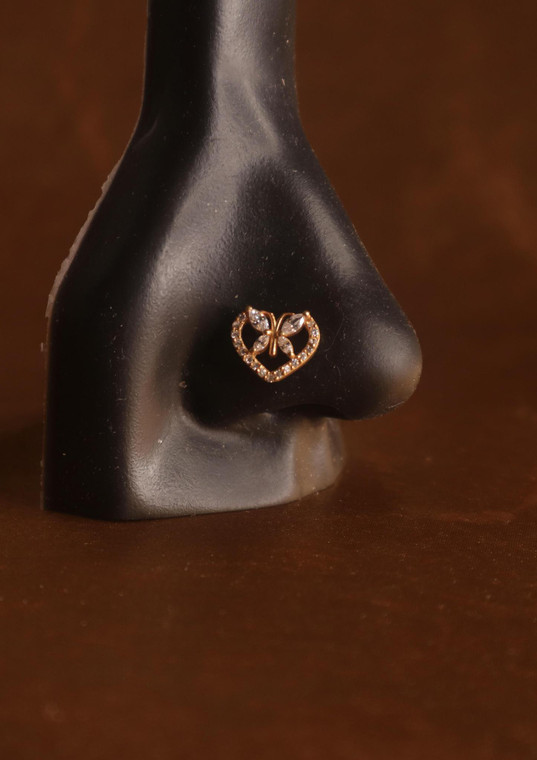 butterfly heart nose stud ring piercing