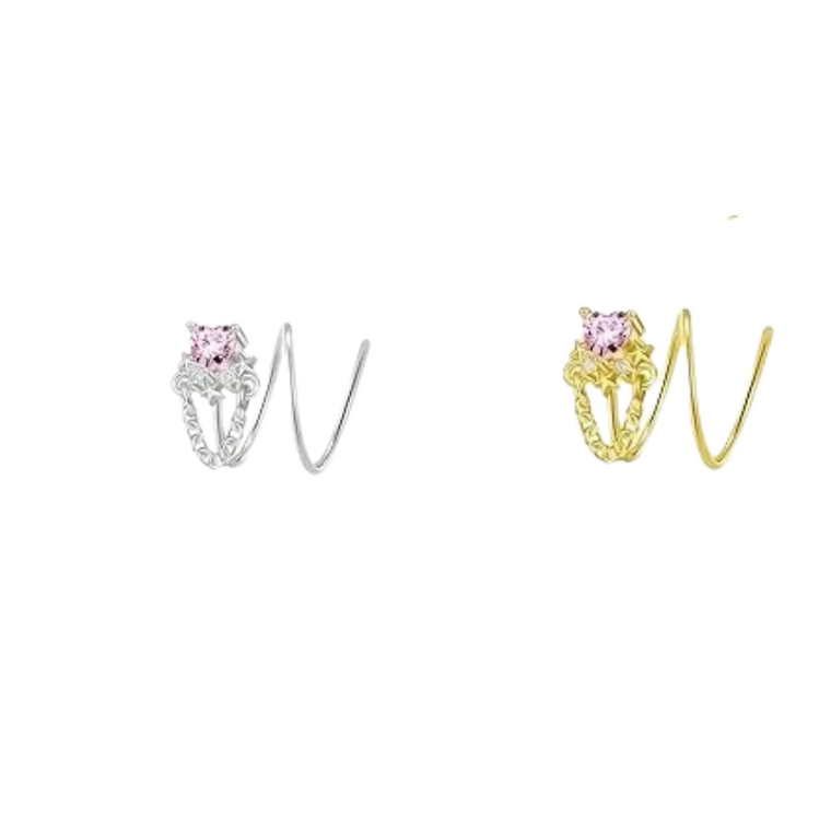 Double Nose Hoop Effect Star Heart Chain