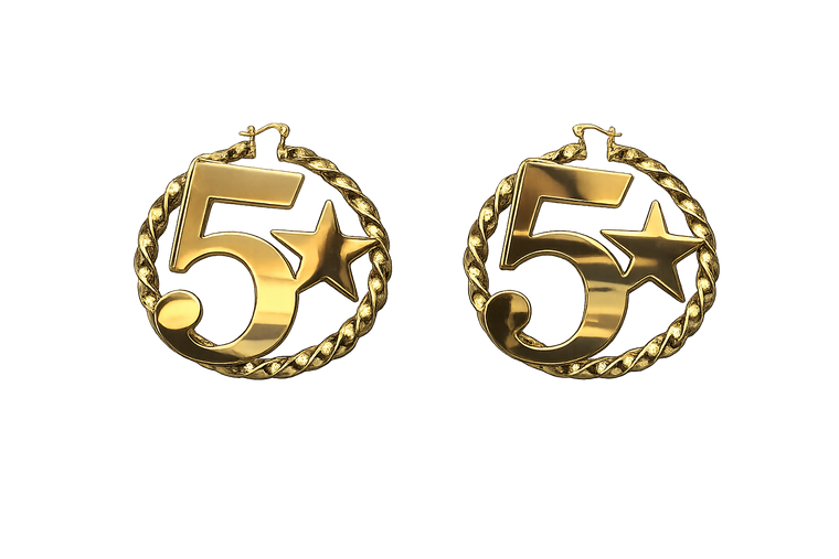 18K Gold Star Number Five Earrings