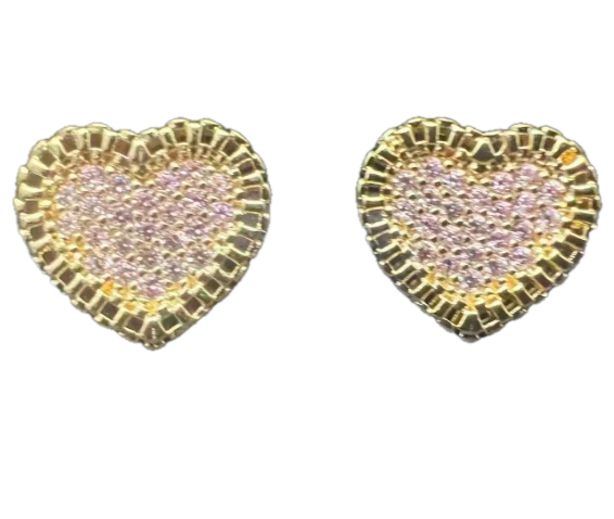 18K Gold Iced Heart Stud Earrings