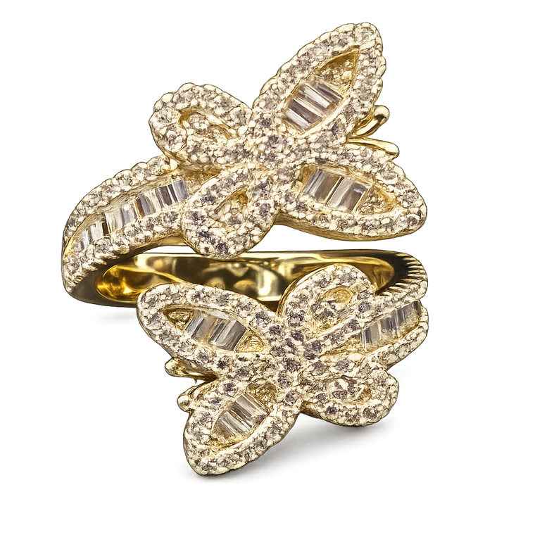 Gold Double Butterfly Adjustable Ring