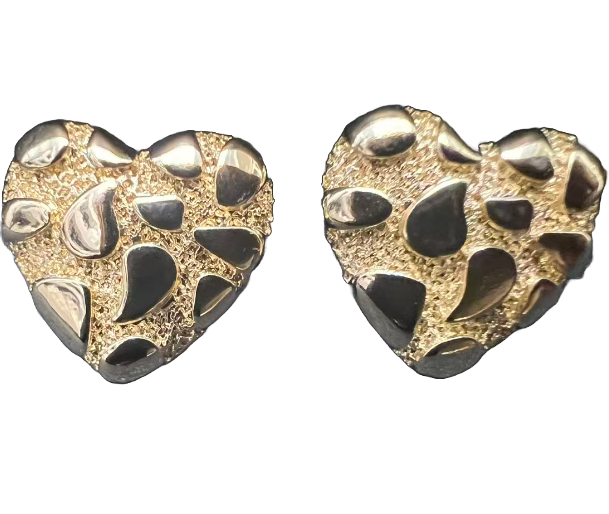 Gold Big Heart Nugget Statement Earrings
