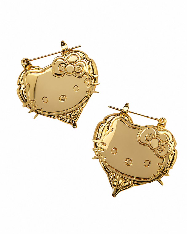 Stainless Steel kitty Heart Bamboo Hoop Earrings