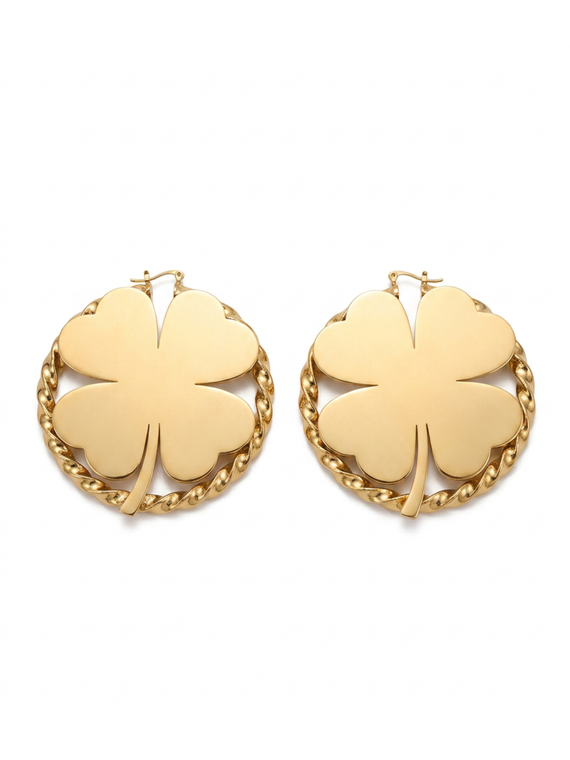 Gold Four Leaf Clover Lucky Earrings