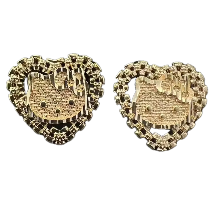 Gold Hello Kitty Heart Rollie Earrings with Bow