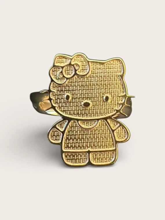 Gold HK Kitty Textured Finger Ring