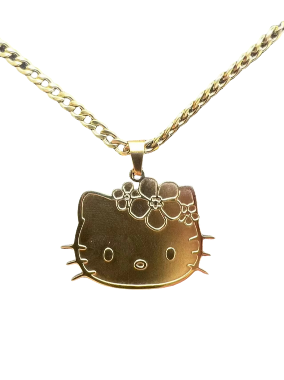 Hk Kitty Flower Pendant Necklace