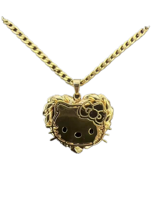 Gold Hk Kitty Heart Shape Necklace Metallic Finish