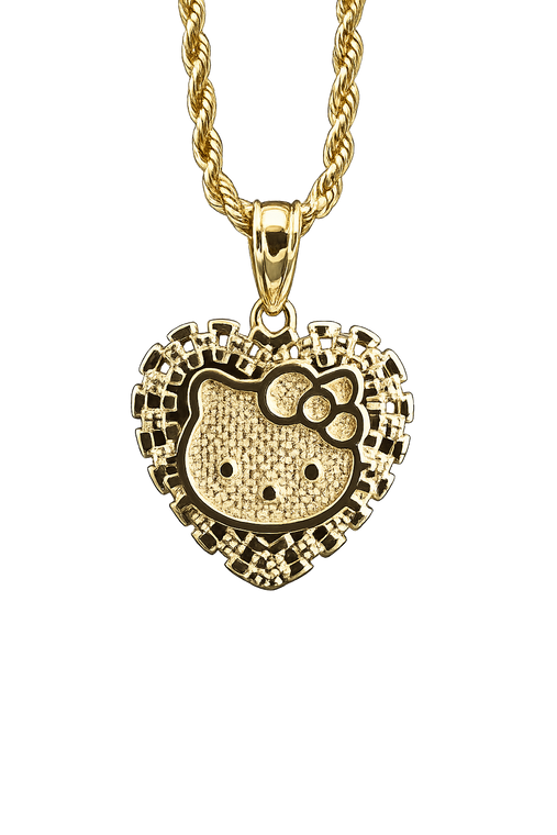 Gold Hello Kitty Heart Rollie Bow Nugget Necklace