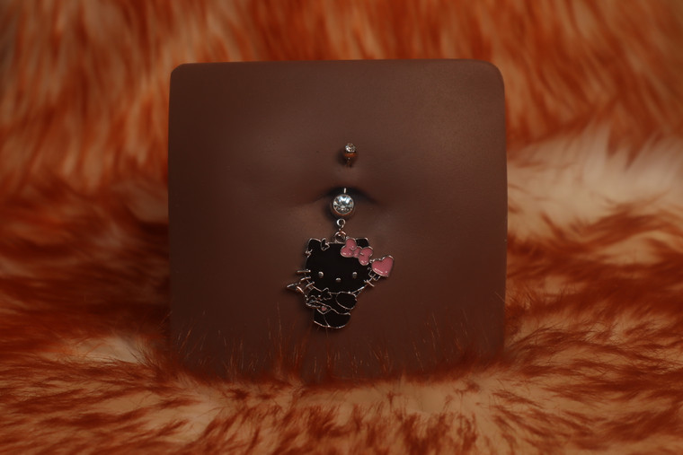Black Pink Bow Kitty Navel Belly Button Piercing Jewelry