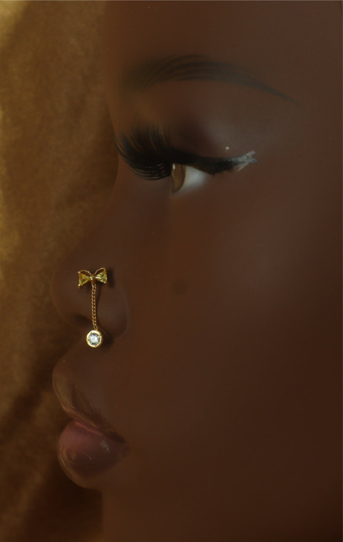 Bow Angel Dangling Chain Nose Stud
