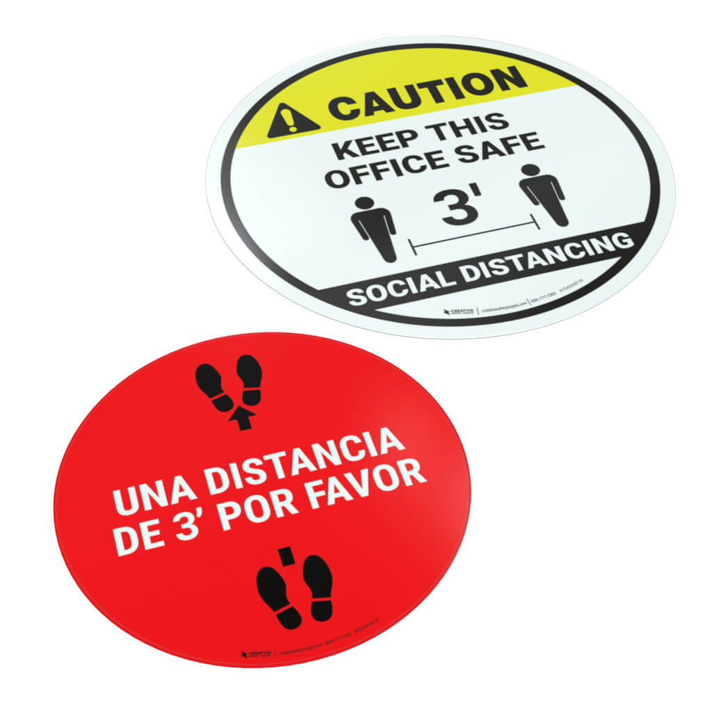 Round Emoji Set of 3 Social Distancing Floor Signs