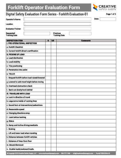 Forklift Operator Checklist